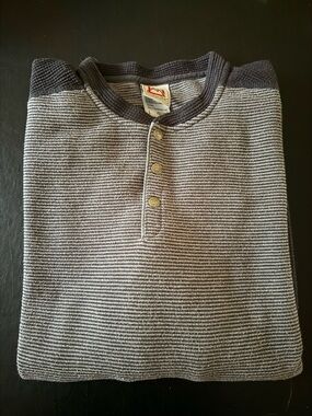 Avalanche Gray and Black Striped Henley Polo